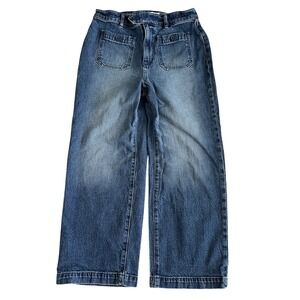 Women's Loft Wide Leg Denim Blue Jean High Rise Medium Wash Crop Size 4 27